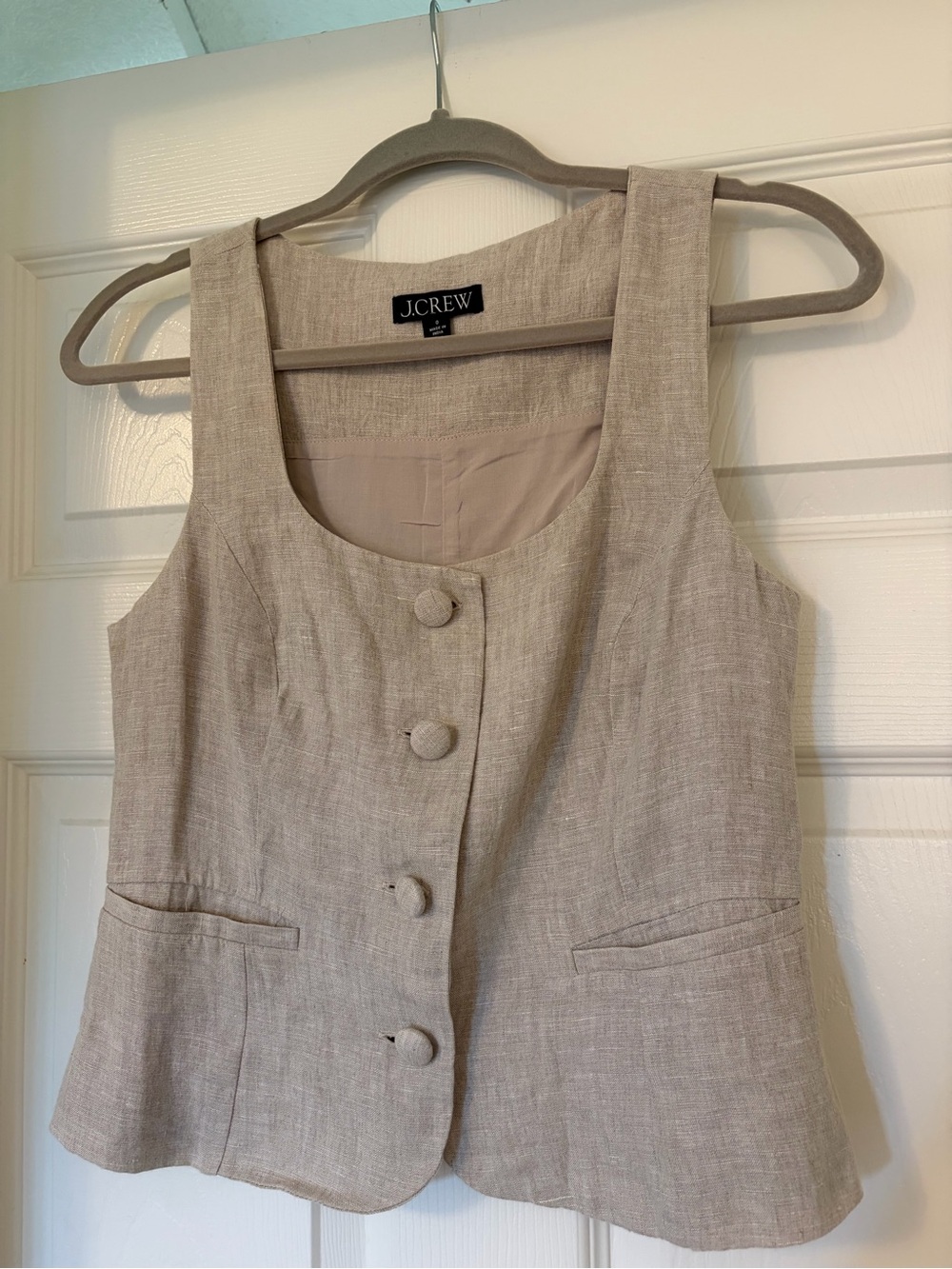 J.Crew Sleeveless Linen Blend Button Front Vest - Light Beige